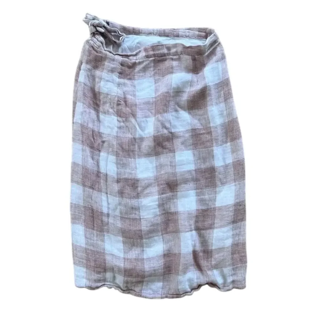 Heartloom Bently High Waist Checkered Midi Skirt Button Tie Coverup S Pink Cream